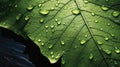 A detailed cross-hatched illustration of a wet leaf, with precise lines conveying the texture of both the leaf and the water