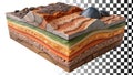 Detailed cross,section of earth layers showing soil rock and geological strata png transparent image Generative AI