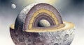 Detailed Cross-Section of the Moon Revealing Internal Layers and Structure Royalty Free Stock Photo