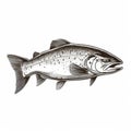 Detailed Crosshatched Salmon Design In Black And White