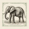 Detailed Crosshatched Vector Illustration Of Elephant In Antique Frame