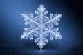 Detailed Crystal Snowflake Macro On Dark Blue Winter Background Royalty Free Stock Photo