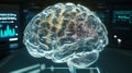 Neural Brain 3D Modeling Hologram AI Digital Technology Concept. Science cognitive structure analysis visualization Royalty Free Stock Photo