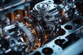 Detailed cutaway view of advanced car engine prototype in high resolution for innovative concept Royalty Free Stock Photo