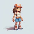 Detailed 3d 8 Bit Pixel Art Of Amelia As A Kid