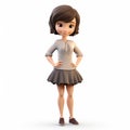 Detailed 3d Cartoon Girl In Grey Skirt: A Youthful And Eye-catching Character Design