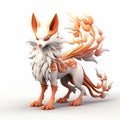 Detailed 3d Kitsune Fox Art: Energy-charged Fantasy Creature