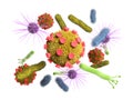 Detailed 3d medical illustration of virusess bacterias on white