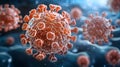 Microscopic View of Coronavirus Particles Detailed 3D Render of Virus Structure Infectious Disease AI generated.