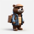 Detailed 3d Miniature Bear With Hat And Coat Carrying Bags
