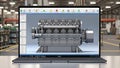 3D Model of Powerful Industrial Engine on Laptop Screen Engineering Design Software AI generated. Royalty Free Stock Photo