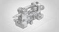 3D model of a modern lathe or milling machine with mechanical components like motor, spindle, and gear in a clean minimalistic Royalty Free Stock Photo