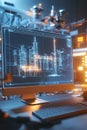 Detailed 3D model of a solar power grid system displayed on a workstation screen.