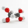 3D Molecular Model of Acetic Acid Molecule with Red Oxygen, Gray Carbon, and White Hydrogen Atoms on White Background Royalty Free Stock Photo