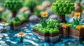 Detailed 3D pixel art depicting an idyllic river ecosystem. AI generated