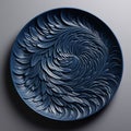 Detailed 3d Printed Blue Plate With Swirling Patterns