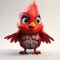 Detailed 3d Red Bird Character Design In The Style Of Aaron Jasinski