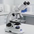 Detailed 3D Render of a Binocular Microscope with Specimen Slide in a Laboratory Setting Royalty Free Stock Photo