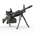Black Machine Gun with Ammunition Belt and Scope on White Background weapon firearm Royalty Free Stock Photo