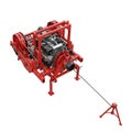 Red industrial winch machine with engine and cable on white background image photo Royalty Free Stock Photo