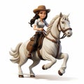 Detailed 3d Render Of A Girl Riding A White Horse