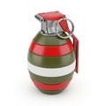 Detailed 3D Render of a Hand Grenade with Red, White, and Green Stripes on a White Background Royalty Free Stock Photo