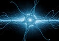 Glowing blue neuron cell with electrical impulses nerve cell Royalty Free Stock Photo