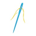 Close-up of a Blue Sewing Needle with Yellow Thread on a White Background stitch craft Royalty Free Stock Photo