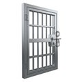 Silver Metal Prison Door with Vertical Bars and Heavy Duty Latch Isolated on White jail Royalty Free Stock Photo