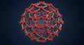 Red sphere molecular structure with silver metallic connections on dark blue background molecule Royalty Free Stock Photo