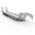 White Heavy Duty Lowboy Trailer with Ramps and Multiple Axles on a White Background transport Royalty Free Stock Photo