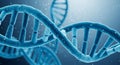 Blue DNA Double Helix Structure with Floating Particles and Light Rays molecule genetics Royalty Free Stock Photo