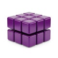 A detailed 3d rendering of a complex geometric structure made of purple cubes isolated on white background Royalty Free Stock Photo