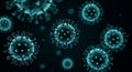 Microscopic View of Cyan Coronaviruses with Spikes on Dark Background science biology Royalty Free Stock Photo