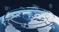 Futuristic Global Network Visualization with Orbital Data and Geolocation Markers Royalty Free Stock Photo