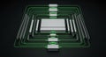 A 3D rendered computer processor chip with green circuit lines and network connections on a dark background for technology Royalty Free Stock Photo