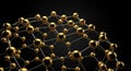 A detailed 3D rendering of a molecular structure with golden spheres and white connecting lines on a black background Royalty Free Stock Photo