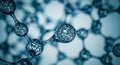 Close-up 3D rendering of a molecular structure with blue glowing spheres and connecting rods Royalty Free Stock Photo