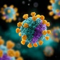 A detailed 3D visualization illustrates adeno-associated viruses, highlighting Royalty Free Stock Photo