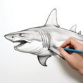 Detailed 3d White Shark Drawing With Precise Character Design