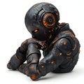 Futuristic robotic android contemplating with glowing orange accents Royalty Free Stock Photo
