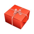 Detailed decorative red giftbox with beige bow-knot. Royalty Free Stock Photo