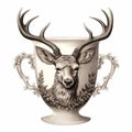 Detailed Deer Head In Cup Deco - Grisaille Style - Hyper-realistic Oil