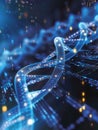 A detailed depiction of a DNA strand enhanced with digital overlays, showcasing binary code and data streams Royalty Free Stock Photo