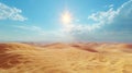 Detailed desert landscape sand dunes, mirage, azure sky, heat haze effect under scorching sun Royalty Free Stock Photo