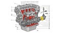 Detailed Diagram of Car Engine Components Royalty Free Stock Photo