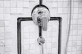 Detailed diagram of plumbing installation tap of faucet pipes in bathroom wall Royalty Free Stock Photo