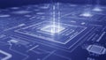 Digital Circuit Board with Glowing Blue Data Streams and CPU technology computer Royalty Free Stock Photo
