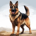 Detailed Digital Painting Of German Shepherd In Desert