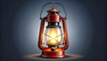 A detailed digital rendering of a classic oil lantern glowing brightly casting warm light on a dark gradient background This Royalty Free Stock Photo
